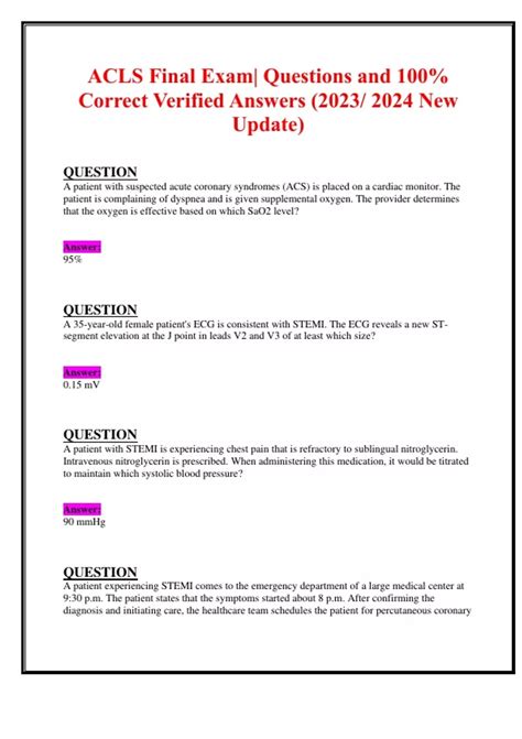 Acls Final Exam Answers Acls Exam Version A Q