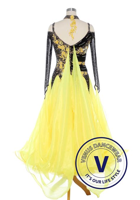 Luxury Yellow Standard Ballroom Tango Waltz Smooth Competition Dance Dress