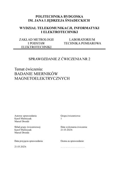 Sprawozdanie Surma Politechnika Bydgoska Im Jana I J Drzeja