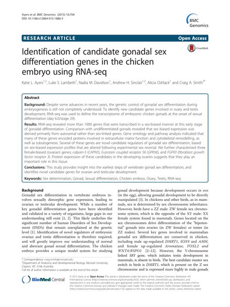 Pdf Identification Of Candidate Gonadal Sex Differentiation Genes In