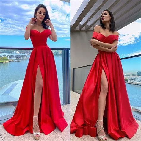 Daisda Red Off The Shoulder Mermaid Prom Dress With Split