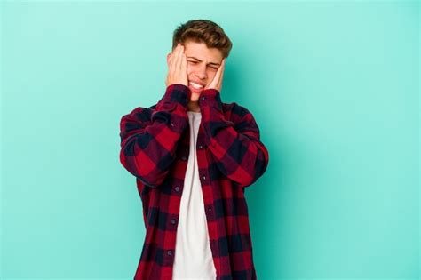 Premium Photo Young Caucasian Man On Blue Whining And Crying