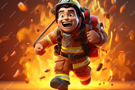 Premium Photo Firefighter In 3d Cartoon Style Generative Ai