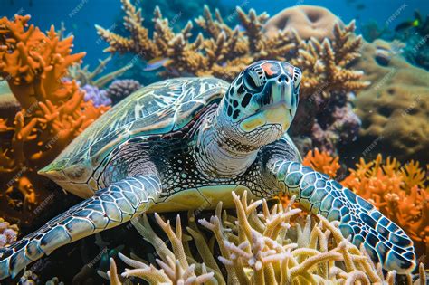 Premium Photo Underwater Elegance Closeup Of A Serene Sea Turtle