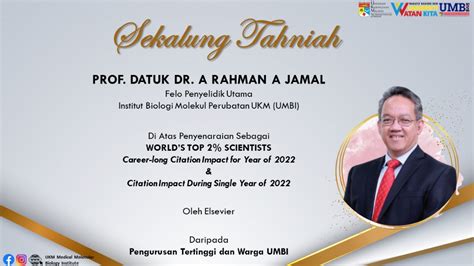 Ucapan Tahniah Prof Datuk Dr A Rahman A Jamal Ukm Medical