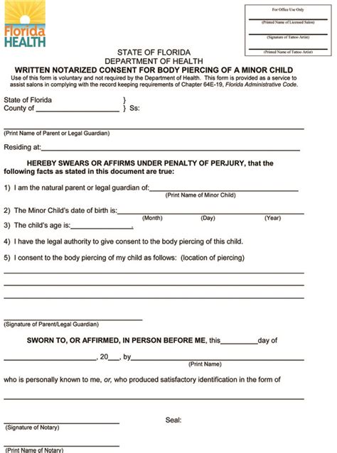 Printable Piercing Consent Form