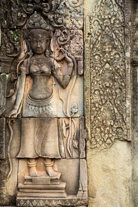 Bas Relief Stone Carving Of Apsara At The Bayon Temple Angkor Wat