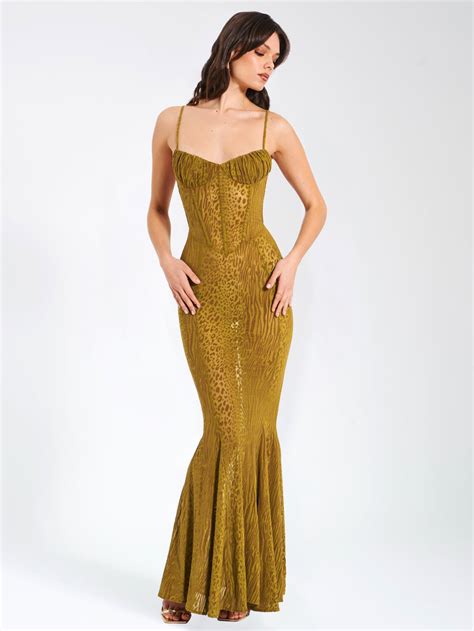 Ulani Gold Burnout Velvet Detail Mesh Maxi Dress Miss Circle