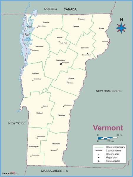 Vermont County Outline Wall Map By Mapsales