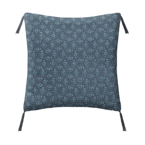 Atmosphera Coussin en Lin Bleu imprimé Art déco avec pompons 40 x 40