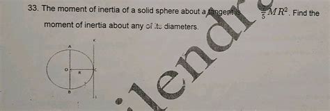 Mr Find The 33 The Moment Of Inertia Of A Solid Sphere About A Tangent Is Moment Of Inertia