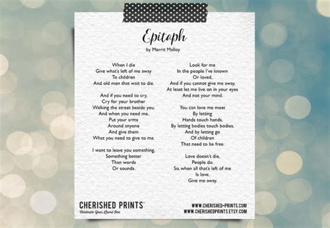 Epitaph by Merrit Malloy - Poem • Cherished Prints