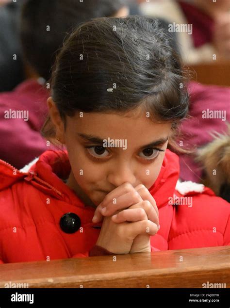 Bethlehem West Bank 14th Feb 2024 A Palestinian Catholic Girl Prays