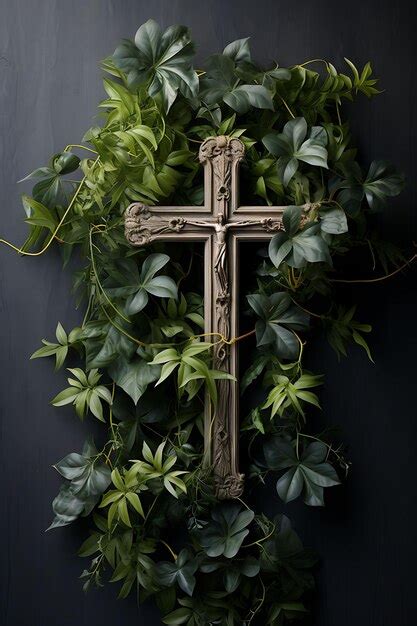 Premium Photo Photo Of Wooden Cross Wrapped In Blooming Vines