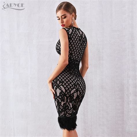 Bandage Dress Elegant Black Sleeveless Sexy Feather Bodycon Club Lace Celebrity Dresses Best