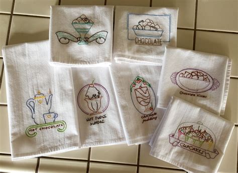 Set Of Hand Embroidered Kitchen Towels With Chocolate Theme Etsy