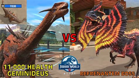 11000 Health Geminideus Vs Refrenantem Boss Jurassic World Alive Youtube