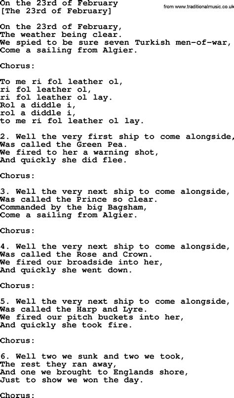 Old English Song Lyrics For On The 23rd Of February With PDF