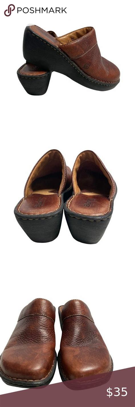 Born Womens Brown Leather Clogsmules Size 9 2” Heel Slide On In 2022 Leather Clogs