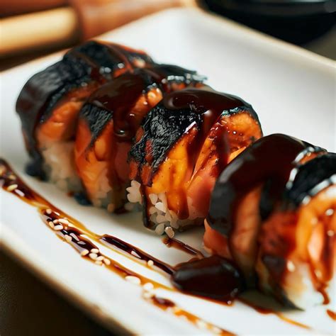 Premium AI Image Salmon Burned Maki With Teriyaki Sauce