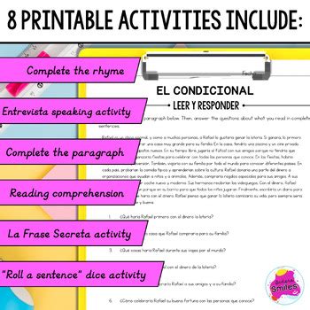 Spanish Conditional Tense Verbs El Condicional Worksheet Activity Packet