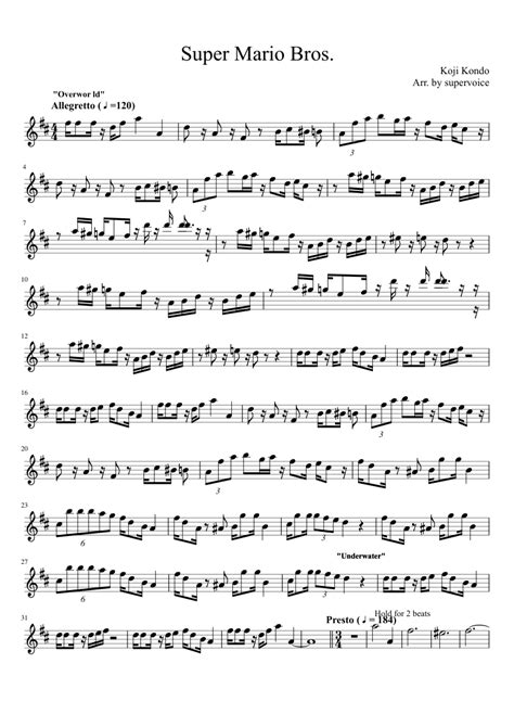 Super Mario Bros Sheet Music For Saxophone Alto Solo