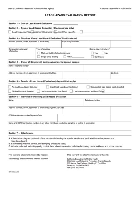 Fillable Cdph Form Lead Hazard Evaluation Report Printable Pdf