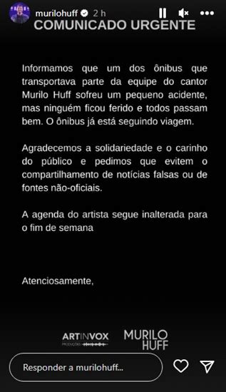 Nibus De Murilo Huff Sofre Acidente Na Estrada Rea Vip