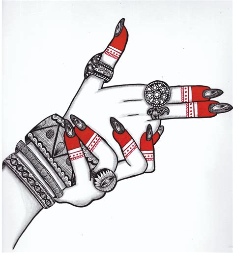 Beautiful Bridal Hands In Gun Gesture Drawing Using Mandala Art Finger Guns Doodle Art