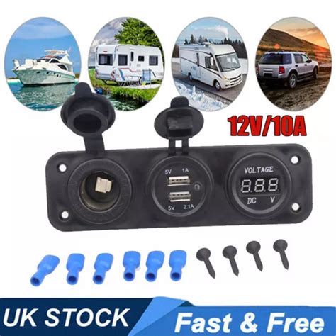 12V 10A DUAL USB Socket Charger Cigarette Voltmeter Camper Van