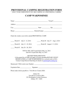 Fillable Online Provisional Camping Registration Form Pdf Twin