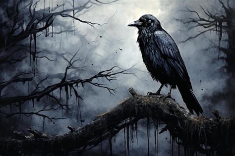 Premium Ai Image A Crow Sits On A Branch With A Dark Background