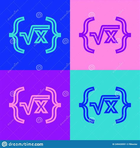 Pop Art Line Square Root Of X Glyph Icon Isolated On Color Background