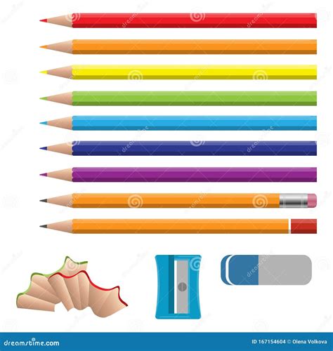 Set Of Vector Illustrations In Realistic Style Sharpened Pencils Of