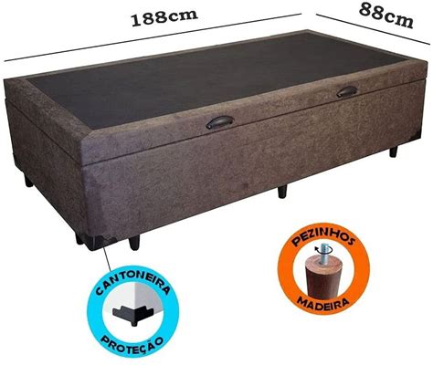 Cama Box baú solteiro suede marrom pistao a gás 43x88x188