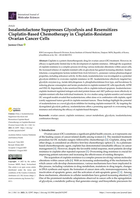 Pdf Isoalantolactone Suppresses Glycolysis And Resensitizes Cisplatin