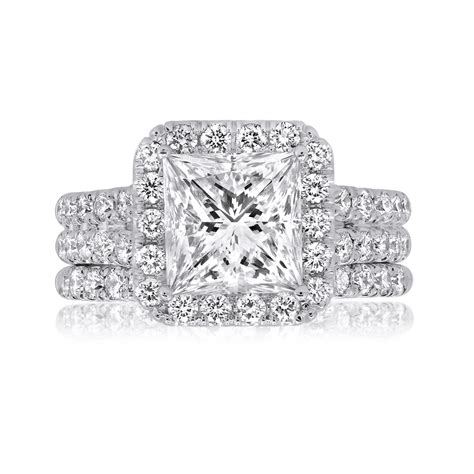 Double Band Princess Cut Halo Engagement Ring Xo Jewels