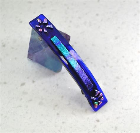 Dichroic Glass Barrette Hair Jewelry Cobalt Blue Rainbow Etsy Art