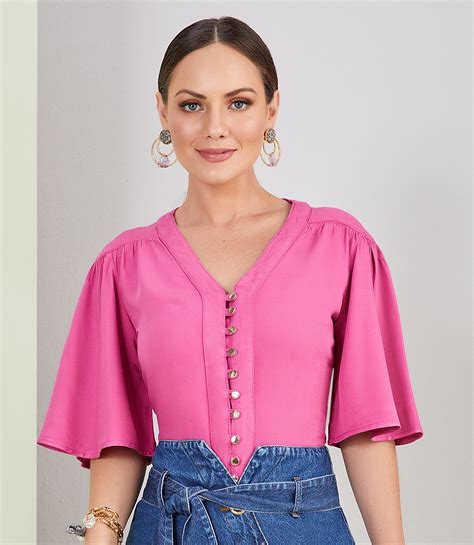 Blusa Color Rosa Viscose Com Mangas Amplas Titanium Jeans Borathay