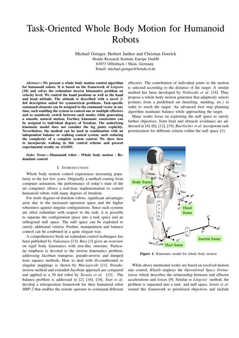 PDF Task Oriented Whole Body Motion For Humanoid Robots