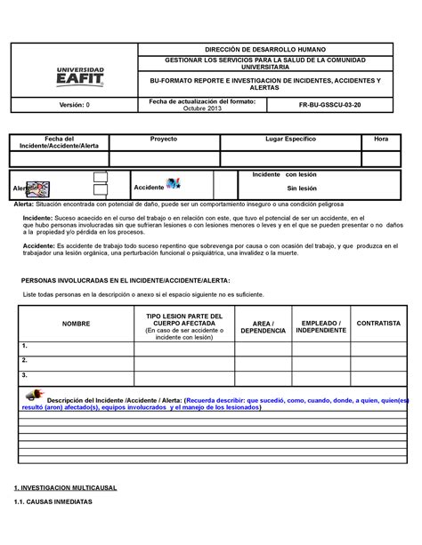 Formato Reporte E Investigaci N De Incidentes Accidentes Y Alertas Fr