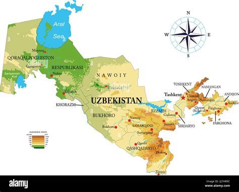 Mapa Físico Muy Detallado De Uzbekistán En Formato Vectorial Con