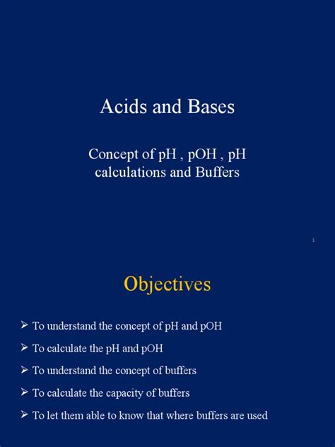 Acids And Bases Concept Of Ph Poh Ph Calculations And Buffers Pdf