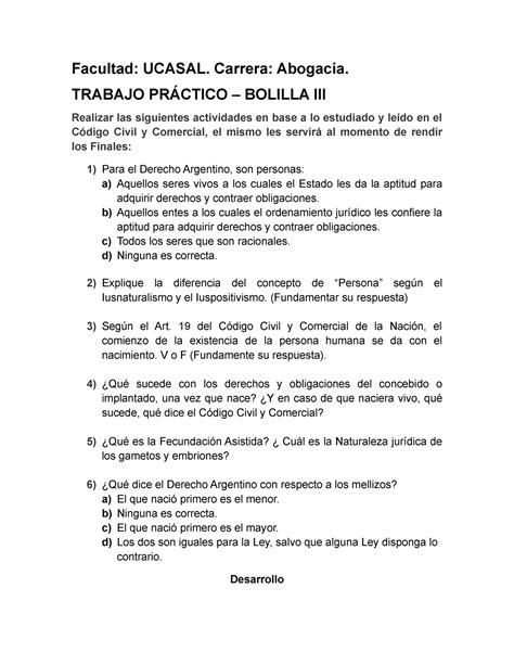 TP Derecho Civil Bolilla III Facultad UCASAL Carrera Abogacía