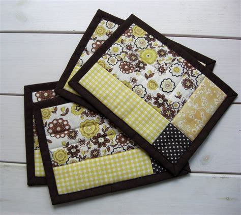 Quilted Coffee Mug Rug Set Of 4 Patchwork Coffee Placemats Etsy