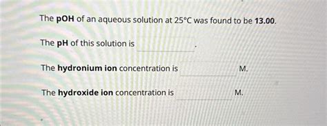 Solved The Poh Of An Aqueous Solution At C Was Found To Chegg