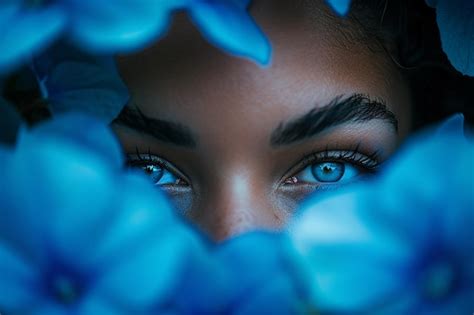 Premium Photo Closeup Of Woman With Striking Blue Eyes