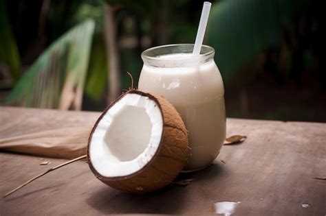 Jugo De Coco En Un Vaso Generado Por Ia Foto Premium