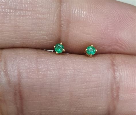 18k Yellow Gold Emerald Baby Earrings 004cts Child Friendly Etsy Uk