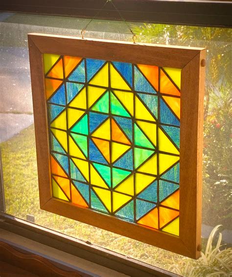 Handcrafted Custom Stained Glass Panel In Custom Red Oak Wood Frame Etsy